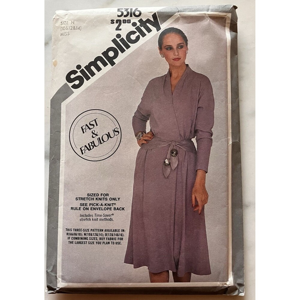 Vintage Simplicity Pattern 5316 Women’s Pullover Mock Wrap Dress Sz 10-12-14 Cut